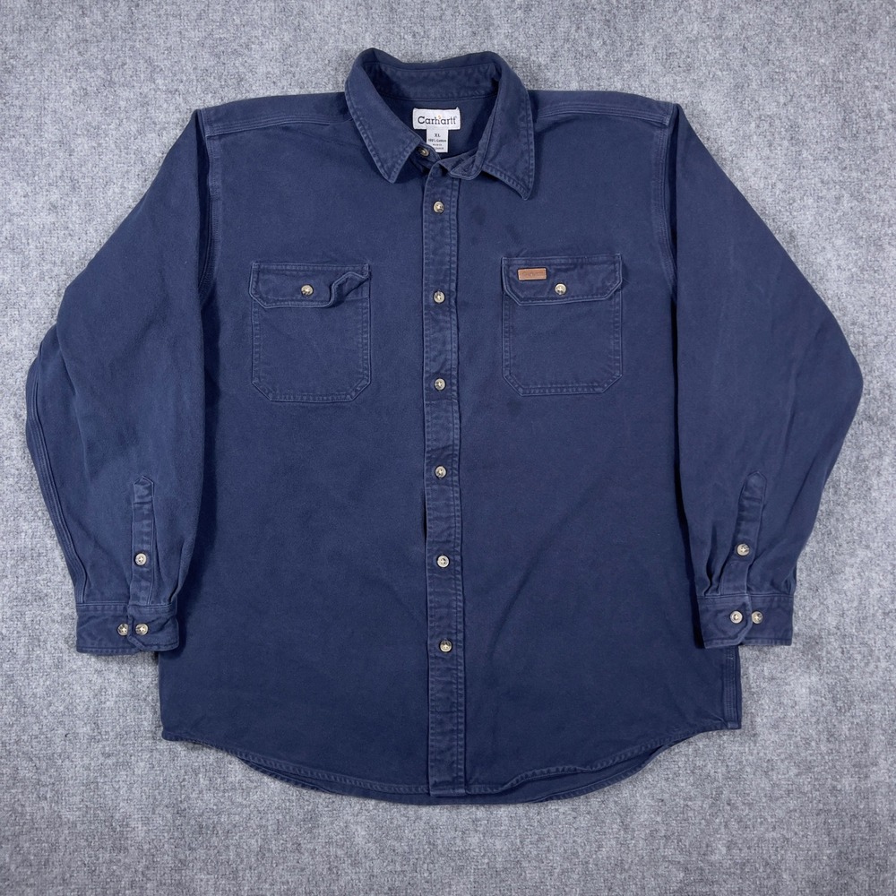 Carhartt Button Down Shirt Mens XL Navy Blue Long Sleeve Workwear Cotton